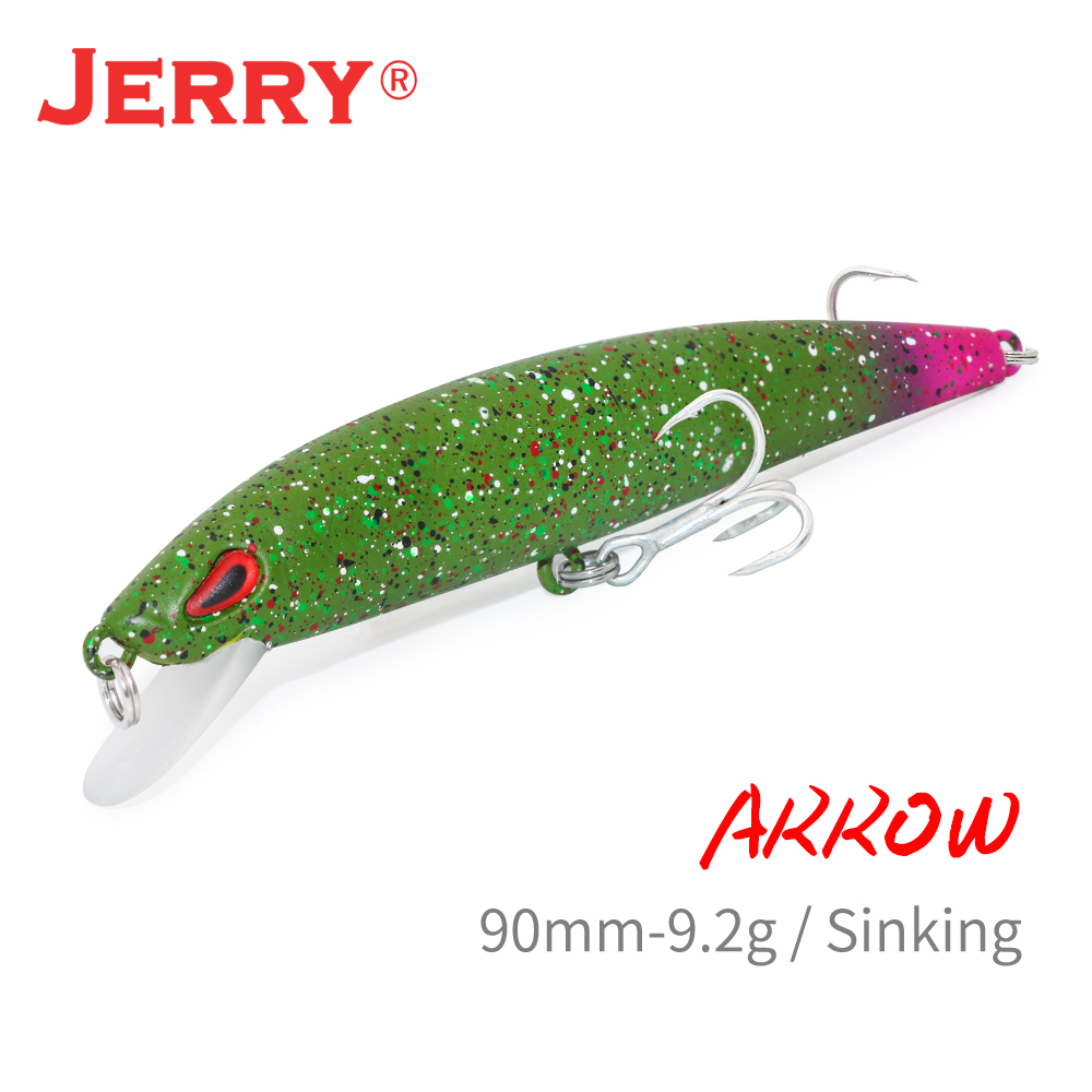 Fishing Equipment For Trout - Jerry 矢印シンク鋳造ロットトローリングミノー餌90ミリメートル高音フックトラウト低音人工ルアージャークベイト淡水釣具