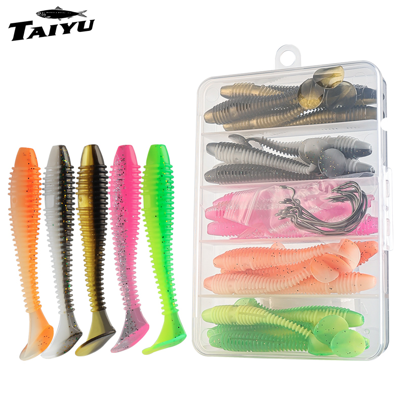 Fishing Equipment For Trout - TAIYU 25/35個セット ソフトフィッシングルアーセット プラスチック製Tテールソフトワーム スイムベイト ジギング